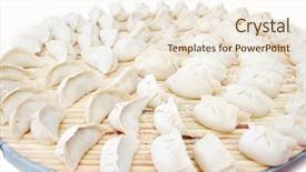  Presentation with foods - Presentation enhanced with chinese dumpling is one of the most important foods in chinese new year since the shape of chinese dumplings is similar to ancient chinese gold or silver ingots they symbolize wealth background and a cream colored foreground