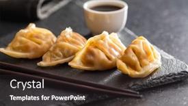  Presentation with soy sauce - Theme having chinese-dumplings-abd-soy-sauce background and a dark gray colored foreground
