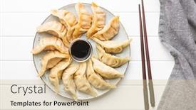  Presentation with soy sauce - Presentation having chinese-dumplings-and-soy-sauce background and a lemonade colored foreground