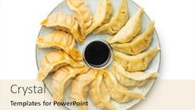  Presentation with soy sauce - PPT layouts having chinese-dumplings-with-soy-sauce background and a yellow colored foreground