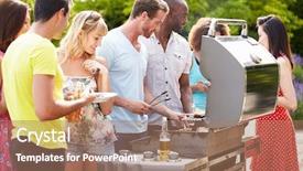  Presentation with philippines ethnic group - PPT layouts with chinese eat - group of friends having outdoor background and a coral colored foreground