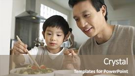  Presentation with dining table - Cool new presentation design with chinese eat - young father watching son trying backdrop and a coral colored foreground
