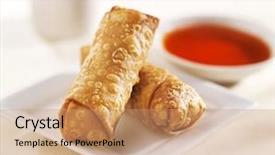  Presentation with sauce - Cool new presentation with chinese egg rolls with sauce on plate backdrop and a coral colored foreground