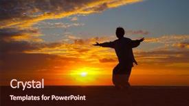  Presentation with tai chi - Colorful slide set enhanced with chinese elderly woman performing taichi backdrop and a tawny brown colored foreground