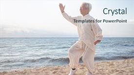  Presentation with tai chi - Amazing theme having chinese elderly woman performing taichi backdrop and a sky blue colored foreground