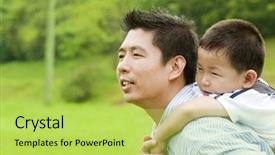  Presentation with father - PPT theme having chinese family - father and child background and a yellow colored foreground