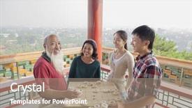  Presentation with siblings playing chess - Audience pleasing PPT layouts consisting of chinese family playing chinese chess backdrop and a coral colored foreground