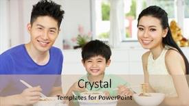  Presentation with family healthy eating - Beautiful presentation theme featuring chinese family sitting at home backdrop and a coral colored foreground