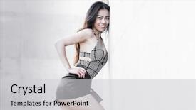  Presentation with leather and glitter - PPT theme having chinese feminine - beautiful young woman wearing leather background and a light gray colored foreground
