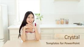  Presentation with kitchen - Slide set enhanced with chinese feminine - beautiful young woman background and a  colored foreground