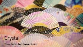  Presentation with traditional japan - Slide set consisting of chinese feminine - generic souvenir fans with traditional background and a coral colored foreground