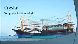  Presentation with sea fishing - Presentation theme featuring chinese fishing boat goes background and a arctic colored foreground