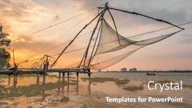  Presentation with fishing net - Audience pleasing PPT theme consisting of chinese-fishing-net-at-sunrise backdrop and a coral colored foreground