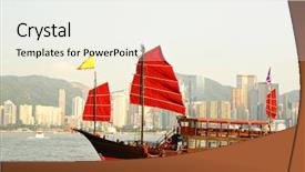  Presentation with hong kong flag - Theme having chinese flag - hong kong harbor with red background and a sky blue colored foreground