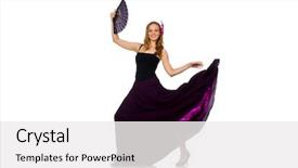  Presentation with dancing - Colorful presentation design enhanced with chinese folk music - woman dancing with fan isolated backdrop and a white colored foreground