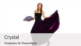  Presentation with dancing - Theme having chinese folk music - woman dancing with fan isolated background and a white colored foreground