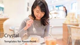 Presentation with dessert - Colorful slide set enhanced with chinese food bakeries - woman having cake in dessert backdrop and a lemonade colored foreground