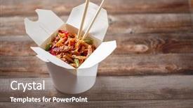  Presentation with cooking chinese noodles - Audience pleasing PPT layouts consisting of chinese food cooking - noodles with pork and vegetables backdrop and a violet colored foreground