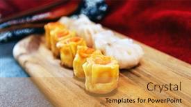  Presentation with dim sum - Slide set consisting of chinese food dim sum on plate background and a yellow colored foreground
