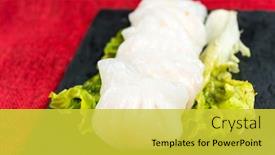  Presentation with chinese food - Audience pleasing slides consisting of chinese food fried dumplings on plate backdrop and a yellow colored foreground