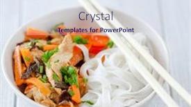  Presentation with chinese food - Beautiful presentation design featuring chinese food ideas - chicken with noodles backdrop and a sky blue colored foreground