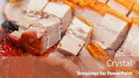  Presentation with chinese food - Theme having chinese-food-siu-mei background and a coral colored foreground