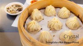  Presentation with bao bun - Slide deck featuring chinese-food-xiao-long-bao background and a coral colored foreground