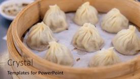  Presentation with bao bun - Presentation theme featuring chinese-food-xiao-long-bao background and a coral colored foreground