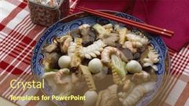  Presentation with chinese food - PPT theme featuring chinese food background and a tawny brown colored foreground
