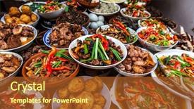  Presentation with chinese food - Beautiful slides featuring chinese food backdrop and a tawny brown colored foreground