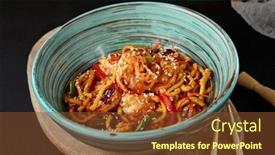  Presentation with modern chinese - Presentation design with chinese-fried-noodles-with-shrimps background and a tawny brown colored foreground