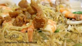  Presentation with noodles - Cool new PPT theme with chinese-fried-seafood-noodles and a gold colored foreground