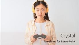  Presentation with video game - Presentation theme featuring chinese-gamer-woman-playing-video background and a lemonade colored foreground