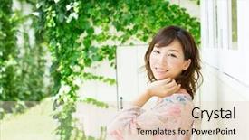  Presentation with sensuality woman black angel relaxing - Beautiful slide deck featuring chinese garden - beautiful asian woman relaxing backdrop and a  colored foreground