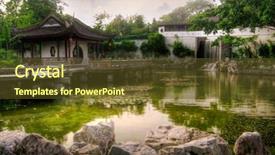  Presentation with green house - Beautiful presentation theme featuring chinese garden - chniese style house near backdrop and a tawny brown colored foreground