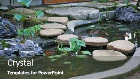  Presentation with garden pond - Slide set having chinese-garden-landscape-small-garden background and a dark gray colored foreground