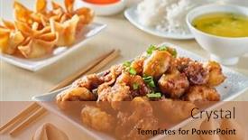  Presentation with chicken - Presentation design featuring chinese-general-tsos-chicken-meal background and a red colored foreground