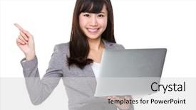 Presentation with finger point - Presentation theme consisting of laptop computer and finger point background and a light gray colored foreground