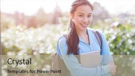  Presentation with college campus - PPT theme having an asian college student background and a mint green colored foreground