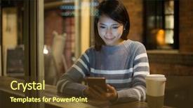  Presentation with mobile phone in woman hand - PPT theme having paper reply - woman using mobile phone background and a tawny brown colored foreground