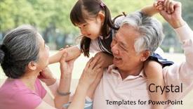  Presentation with grandparents - Beautiful slides featuring chinese grandparents giving granddaughter ride backdrop and a coral colored foreground
