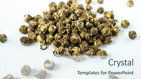  Presentation with jasmine - Presentation design featuring chinese green jasmine tea isolated background and a sky blue colored foreground