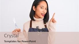  Presentation with apron - Presentation having cut plan - chinese hairdresser woman wearing apron background and a lemonade colored foreground