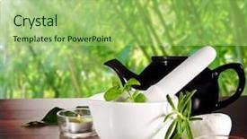  Presentation with herbal medicine - Presentation having medicine china - herbal tea background and a mint green colored foreground