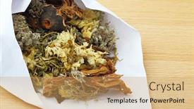  Presentation with chinese medicine - Beautiful slide deck featuring chinese herbal medicine in paper packing backdrop and a yellow colored foreground