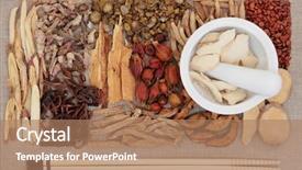  Presentation with chinese medicine - Slide set featuring chinese herbal medicine ingredients background and a coral colored foreground