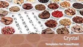 Presentation with maintain - PPT theme consisting of chinese herbal medicine ingredients background and a coral colored foreground