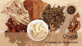  Presentation with chinese medicine - Slide deck with business desk with equipment flat lay background and a seafoam green colored foreground