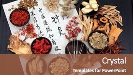  Presentation with acupuncture - Presentation design with chinese herbal medicine selection background and a tawny brown colored foreground