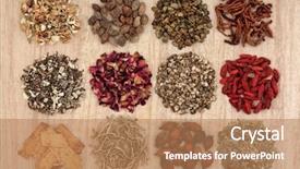  Presentation with oriental medicine - Beautiful PPT theme featuring chinese herbal medicine selection backdrop and a coral colored foreground